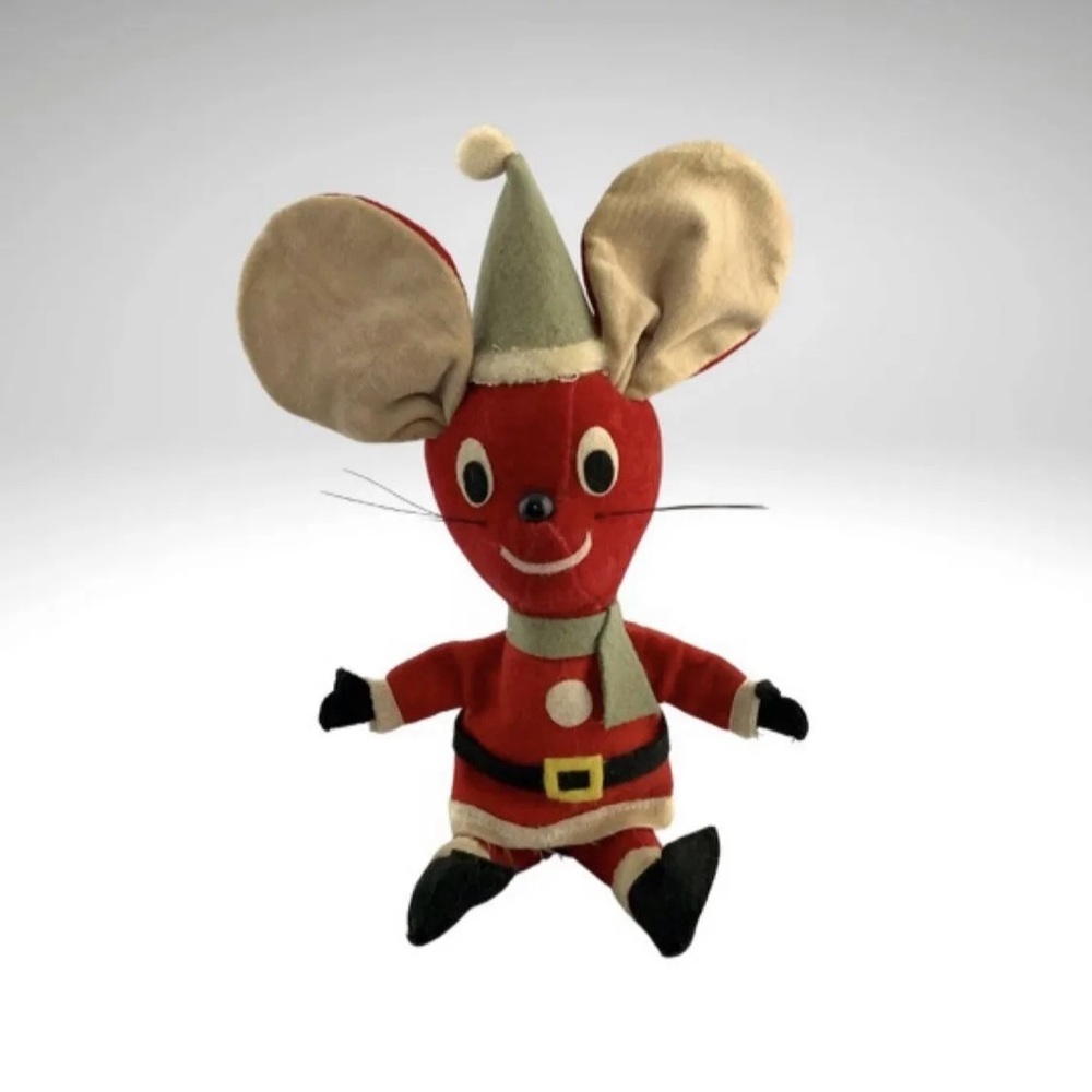 Dakin Dream Pets Christmas Mouse Santa Red Suit Green Hat Kitschy MCM VTG 1960s